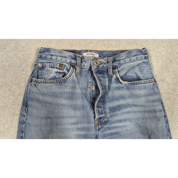 Redone Women Jeans 27x27 70s Stove Pipe Button Fly Straight Light Wash High Rise - Picture 2 of 14